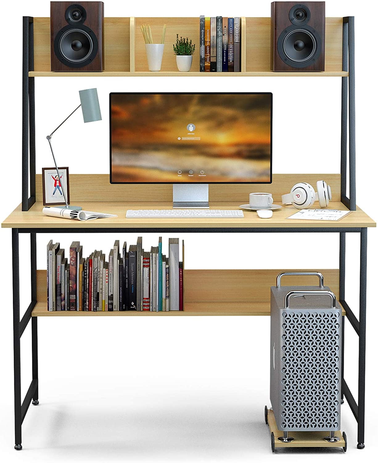 Buy Mecor Computer Desk with Upper Shelf Workstation for Home Office