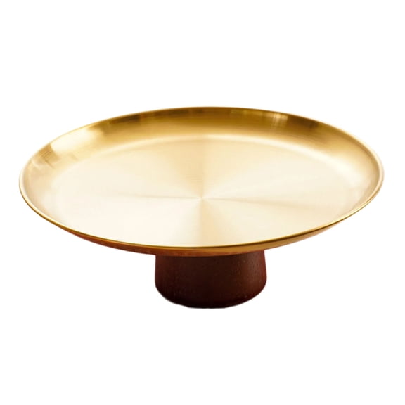 Stainless Steel High Footed Fruit Serving Tray with Wood Base Appetizer Platter Dessert Bowl for Table Centerpieces