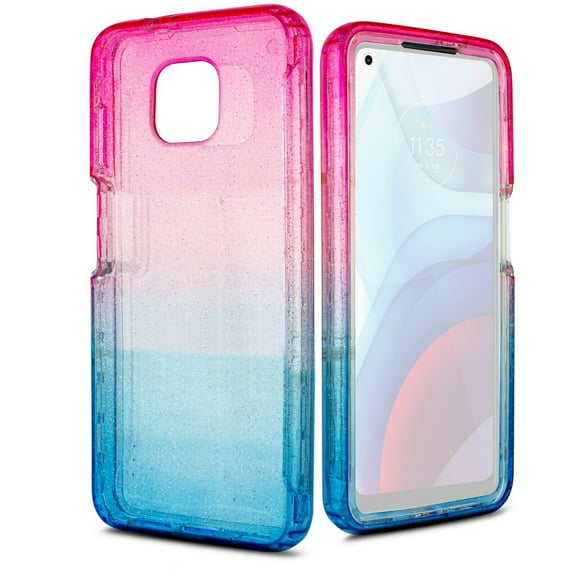 for Moto G Power 2021 Version Glitter Bling Full Body Built In Screen Protector Case Phone Case PU Shock Bumper Scratch Guard Skin Wrap Slim Cover