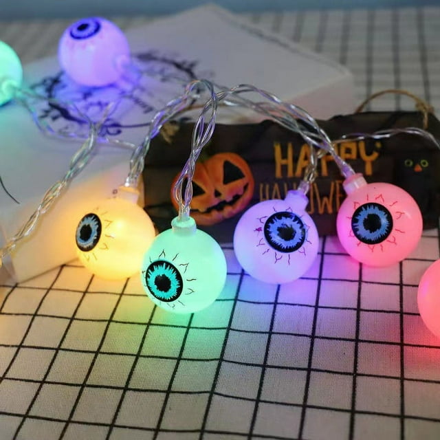 Guirnalda de luces LED de Halloween de 3 m y 30 LED a pilas con control remoto, resistente al agua, con forma de globo ocular, para interiores y exteriores, ideal para decorar chimeneas, fiestas de Ha