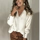 thumbnail image 1 of Suéter de cuello en V con encaje para otoño e invierno, suéter holgado de manga larga de color sólido para mujeres europeas y americanas, 1 of 6