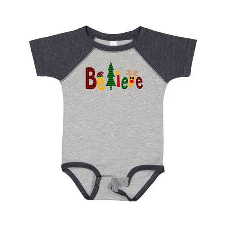 

Inktastic Believe Plaid Christmas Tree and Reindeer Boys or Girls Baby Bodysuit