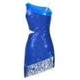 thumbnail image 4 of iEFiEL Womens Salsa Latin Dance Dress Sequins Fringes Asymmetric Shoulder Ballroom Dancewear, 4 of 7
