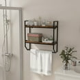 Gymax 2-Tier Wooden Wall Mounted Bathroom Shelf with Towel Bar ...
