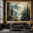thumbnail image 6 of Misty Mountain Lake and Pine Forest with Atmospheric Glow, Mystical Watercolor for Nature Lovers, Wilderness Wall Art Decor, Housewarming Gift Tapestry Wall Hanging for Bedroom and Living Room, 6 of 7