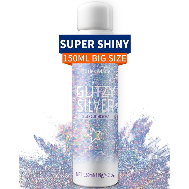 Body Glitte Spray 5.1 fl oz Spray de brillo plateado para ropa de cabello Laca para el cabello con brillo de larga duración y de secado rápido para niños Mujeres Body Shimmer Festival Rave y maquillaj