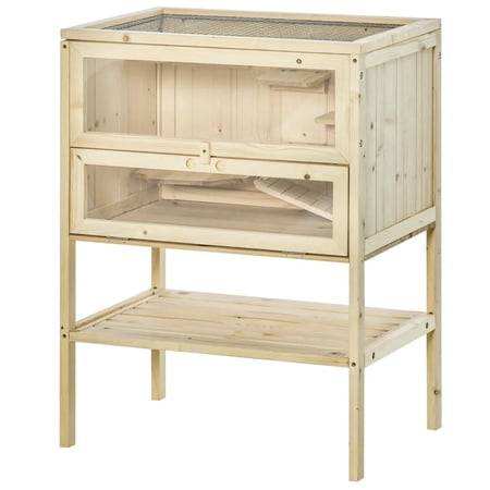 Spaco 3-Tier Wooden Hamster Cage Mice and Rat Cage Small Animals Hutch with Openable Top, Front Door, Shelf, Multi-Platform Hamster Cage, Beige