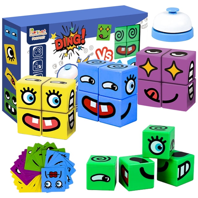 Juego de cubos de cambio de rostro Expresiones de madera Rompecabezas de bloques a juego Juego de construcci贸n Juguetes de entrenamiento educativo l贸gico para ni帽os de 3 4 5 6 7 8+ Regalo de cumplea帽