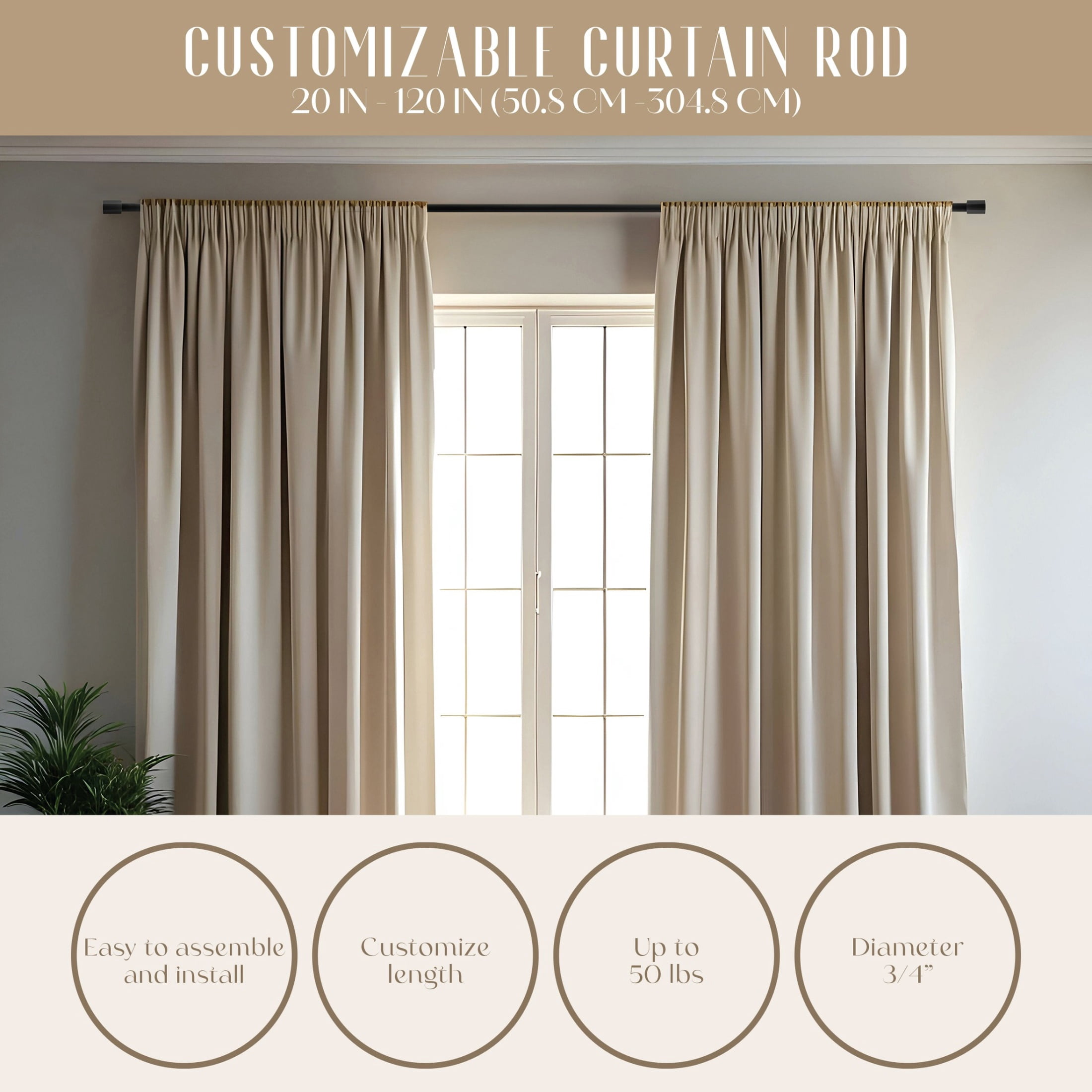 Dwell Studio, Cutomizable Curtain Rods, 3/4" Iron Material, 20 inch-120 inch Kit, Matte Black