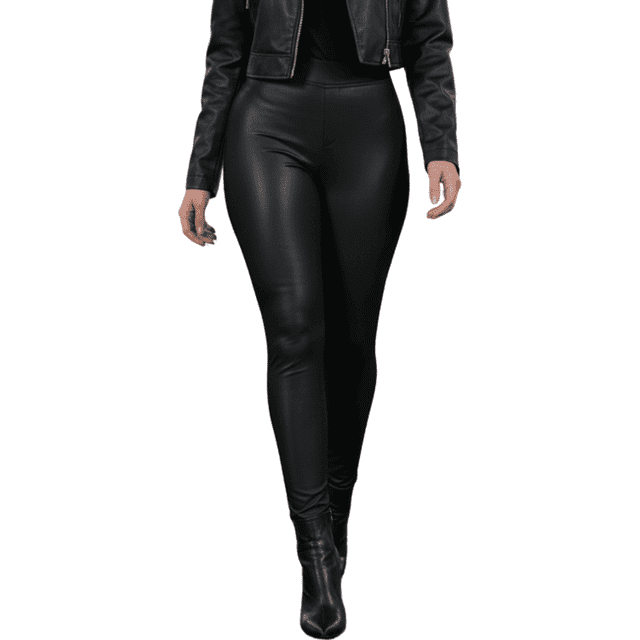 Leggins Cuero Afelpado Interior Strech Legging Térmico de Talle Alto Malla Vinipiel Legins Mallon de Mujer