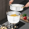 thumbnail image 4 of Dumpling Steamer 3 Tier Steamer, 9.8 inch Cooker with Gold Handles & Tempered Glass Lid for Vegetable, Dumpling, Stock, Sauce, Food, 4 of 9
