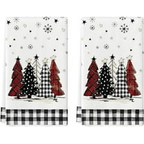SOME THING Black White Buffalo Plaid Xmas Trees Christmas Kitchen Towels Dish Towels, 18x26 Inch Daily Seasonal Winter Decoration Hand Towels Set of 2