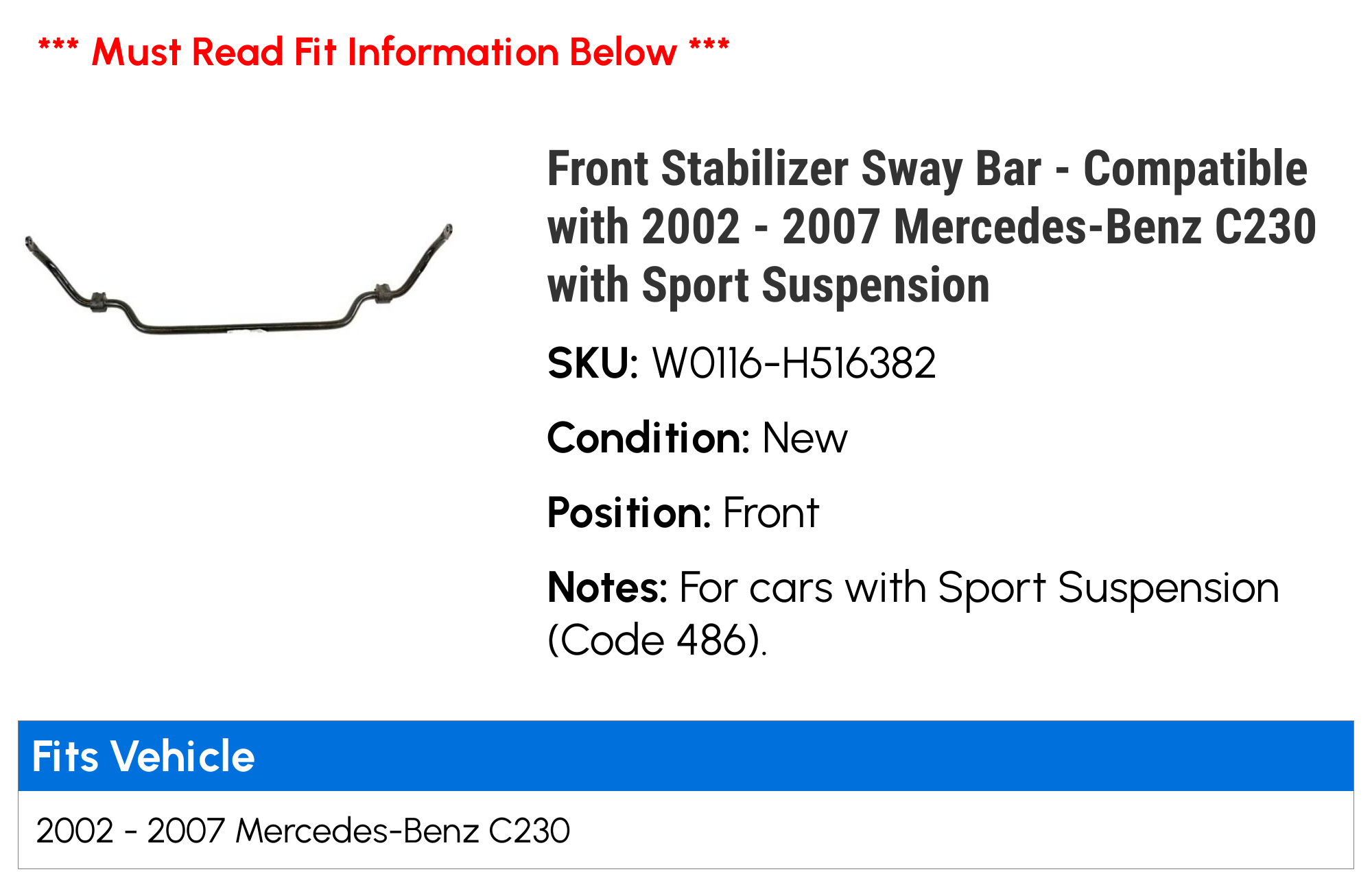 Front Stabilizer Sway Bar - Compatible with 2002 - 2007 Mercedes-Benz C230 with Sport Suspension 2003 2004 2005 2006 - image 2 of 2