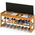 thumbnail image 1 of Gymax 40'' 2-Tier Shoe Rack Bench w/Flip-Top Storage Slatted Shelf for Hallway Bedroom Natural & Beige, 1 of 10