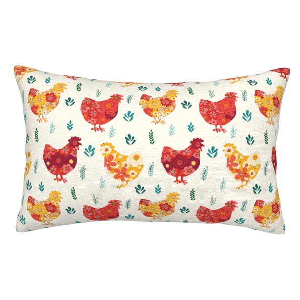 Fotbe Flower Chicken Funda de Almohada Decorativa Estilo Occidental, Lujo en Algodón, Fundas para Almohadas King, Cojín Estampado para Decoración del Hogar-16"x24"