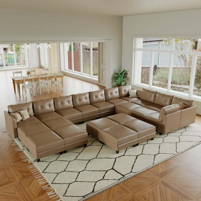 LLappuil Modular Sectional Sofa, 21 Seat Oversized Modular Sectional Sofa with Storage, Faux Leather Waterproof Sofa for Living Room