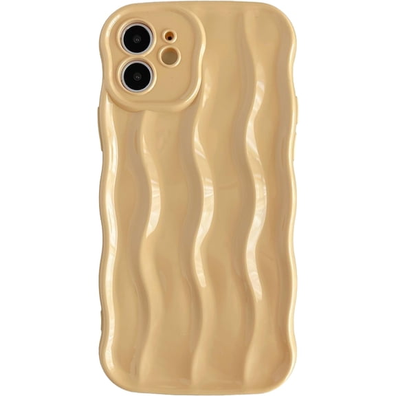 for iPhone 12 Case,Water Ripple Pattern Curly Wave Frame Soft Compatible with iPhone Case (Khaki,iPhone 12)