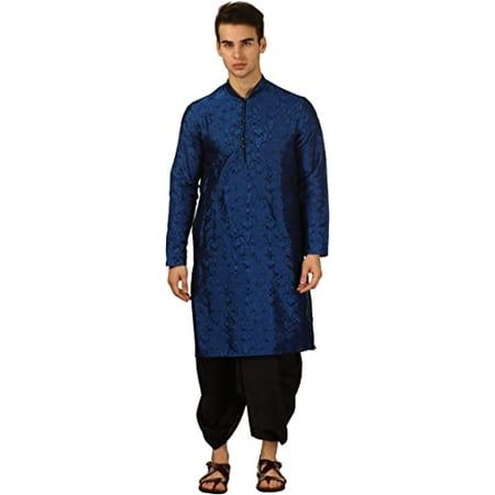 

Devyom Men s Silk Straight Regular Fit Dhoti Kurta Set (Blue 38)