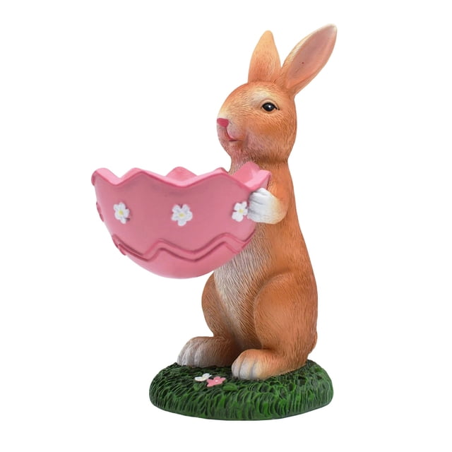 SIYTUAU Easter Bunny Hugging Egg Resin Candy Bowl Decorative Rabbit Snack Holder For Spring Table Centerpiece Home Decor Accent