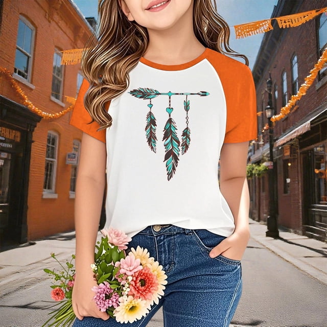 YUNAFFT T-shirts Garçons & Filles Orange Festival Manches Raglan Imprimé Style Décontracté