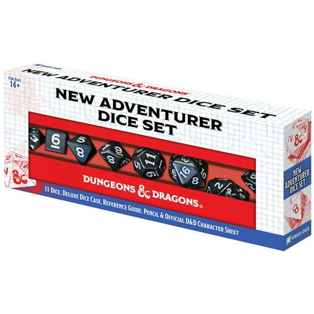 Dungeons & Dragons: D&D New Adventurer Dice Set: Black - 11 Oversized RPG Dice, Magnetic Storage Case, Character Sheet & Pencil, Officially Licensed