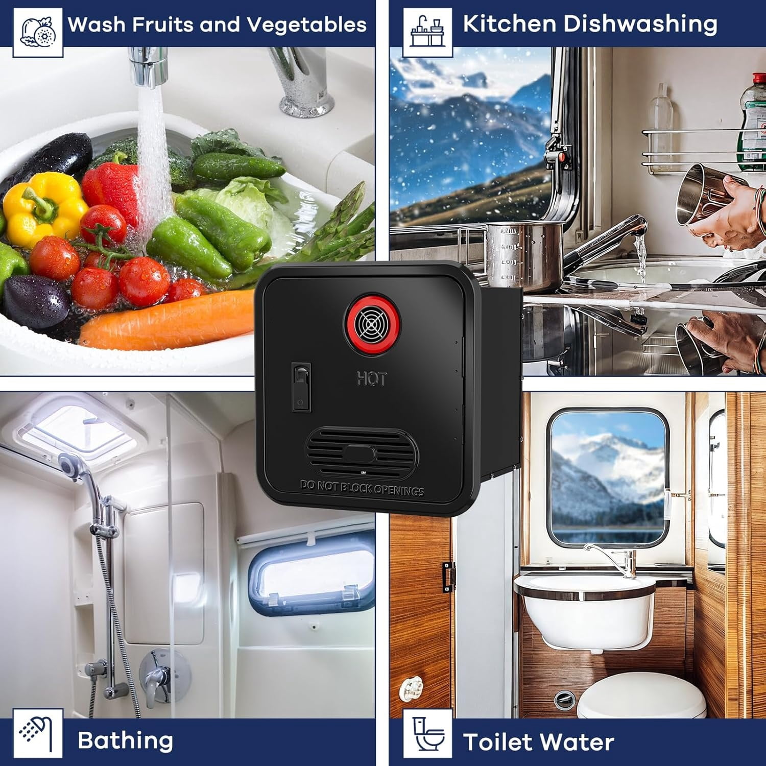 RV Tankless Water Heater, with 15 x 15 inches White Door and Remote Controller, DC 12V