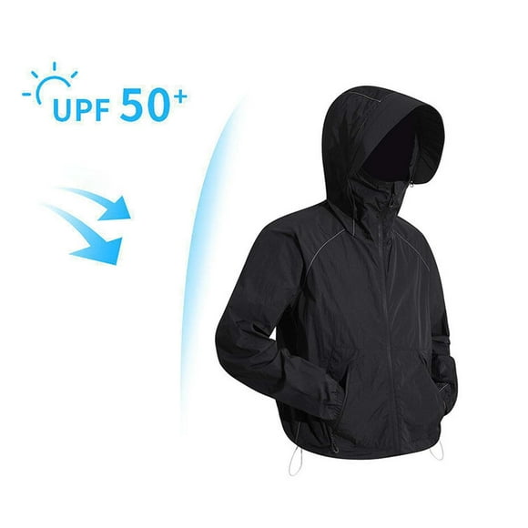 Pisexur Sun Protection Clothing Men UPF 50 Long Sleeve Shirt Men Solid Color Outdoor Sunscreen Climb Sport Run Pocket Zipper Long Sleeved Hooded Black,L