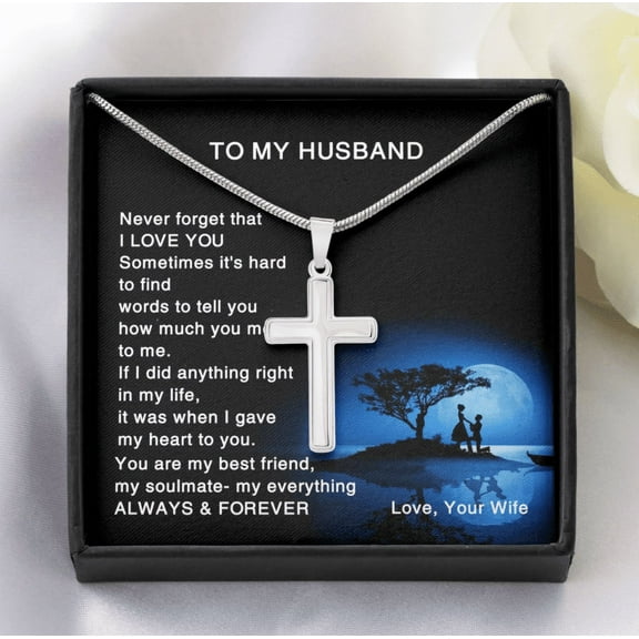 To My Husband Cross Necklace Message Card, Anniversary Gift For Husband, I love you always forever