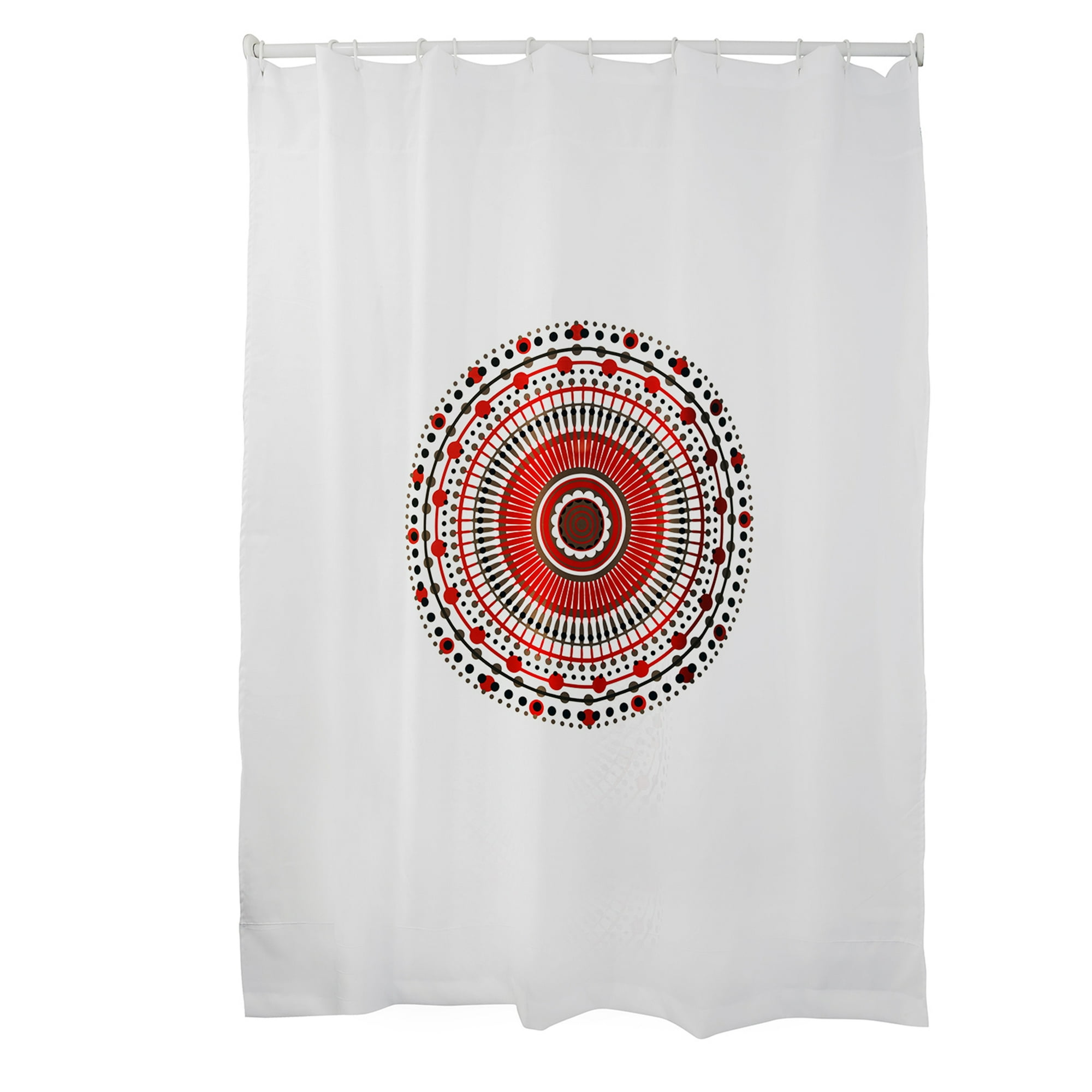 Cortina Para Baño Estampada Mandala Rojo Con Forro 2 Piezas