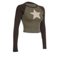 thumbnail image 6 of LMLYSoH Women T-shirt Long Sleeve Crew Neck Star Patchwork Slim Fit Fall Tops Streetwear, 6 of 9