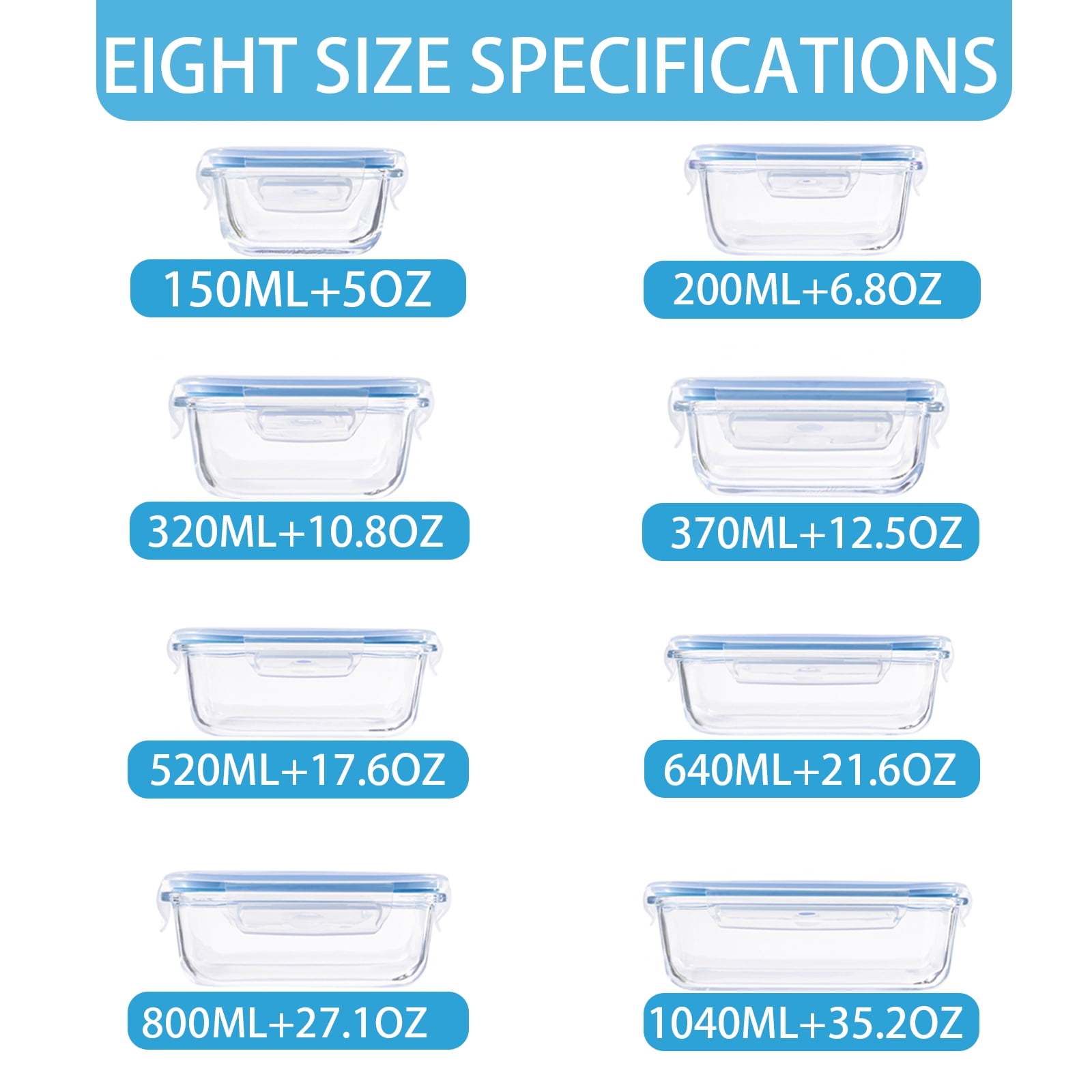 Asnews 8 Pack Glass Food Storage Containers Set, Glass Meal Prep Containers with Lids, Airtight Bento Boxes, for Microwave, Oven, Freezer and Dishwasher Safe, Green