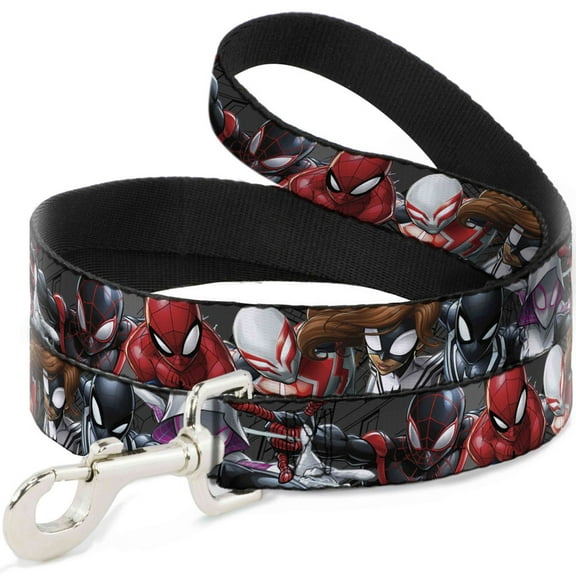 Marvel Comics Pet Leash, Dog Leash, Spider Hero Action Poses Grays, 4 Feet Long 0.5 Inch Wide