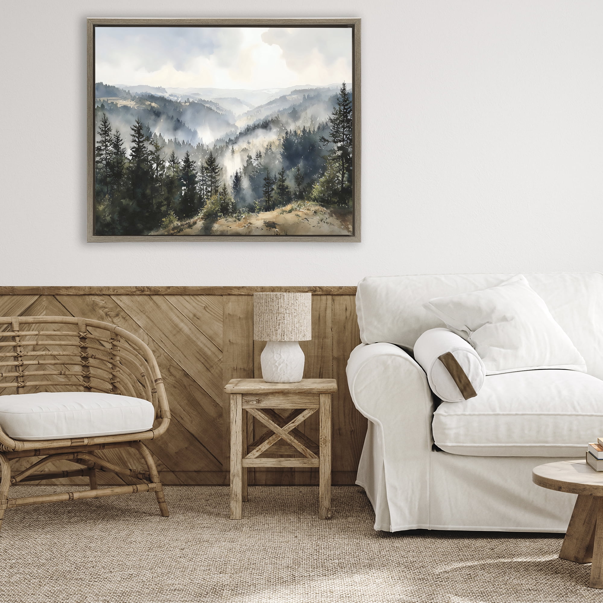 Stupell Industries Misty Tree Tops Vista Brown Framed Floater Canvas Wall Art, design by Franklyn Gregory