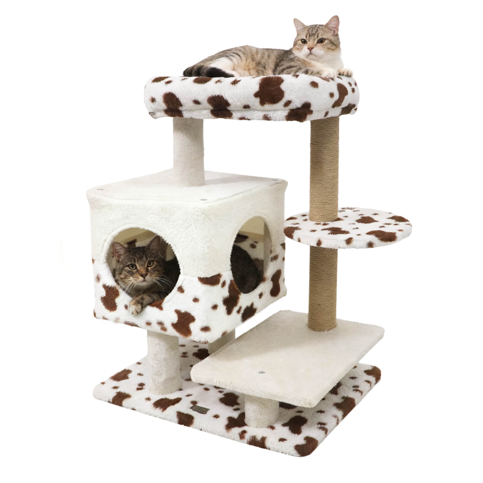 Costway Modern Cat Tree with Wide Upholstered Perch & 2-Entrance Cat Condo Scratching Posts
