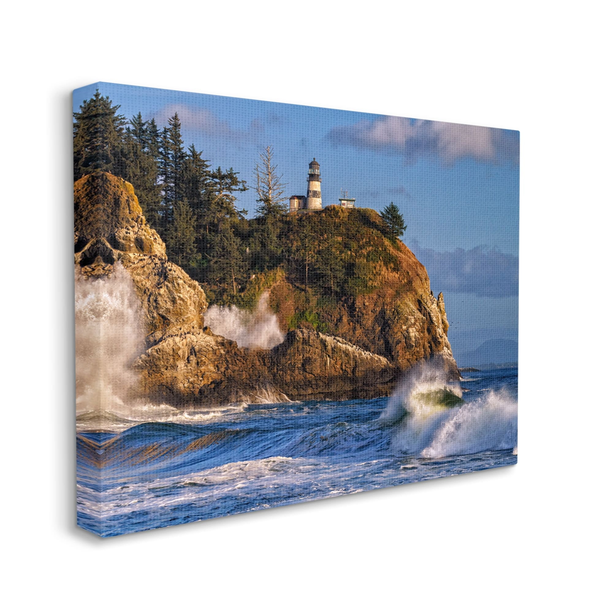 Stupell Rolling Sea Waves Lighthouse Cliff Landscape Photography Gallery Wrapped Canvas Print Wall Art
