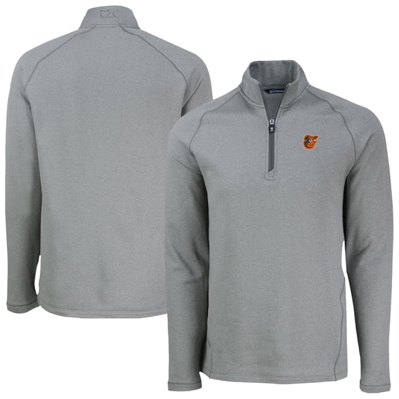 Men's Cutter & Buck Heather Gray Baltimore Orioles Peshastin Eco Fleece Recycled Raglan Quarter-Zip Top