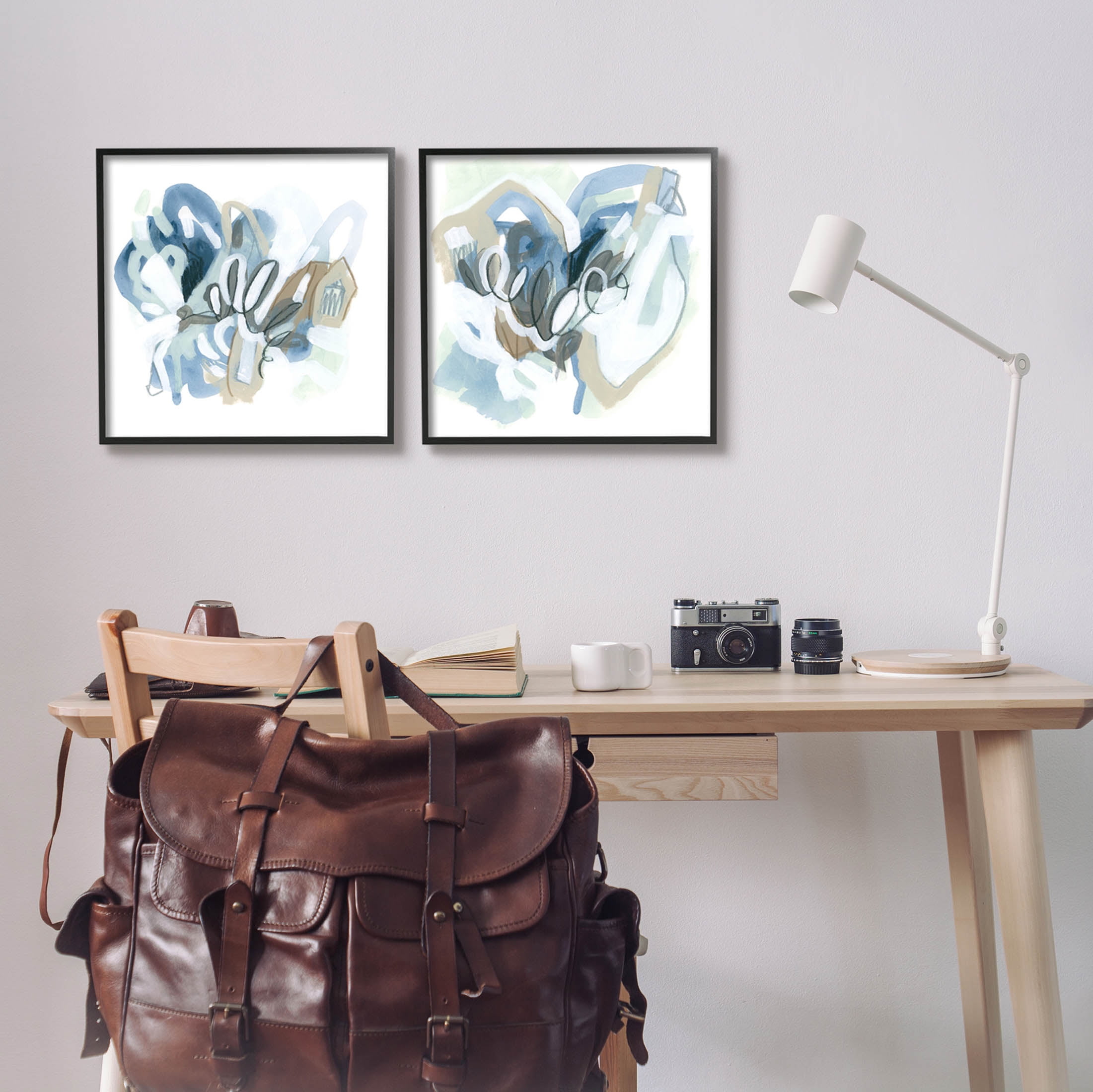 Stupell Industries Contemporary Blue Squiggle Composition Graphic Art Black Framed Art Print Wall Art, Set of 2, Design by June Erica Vess