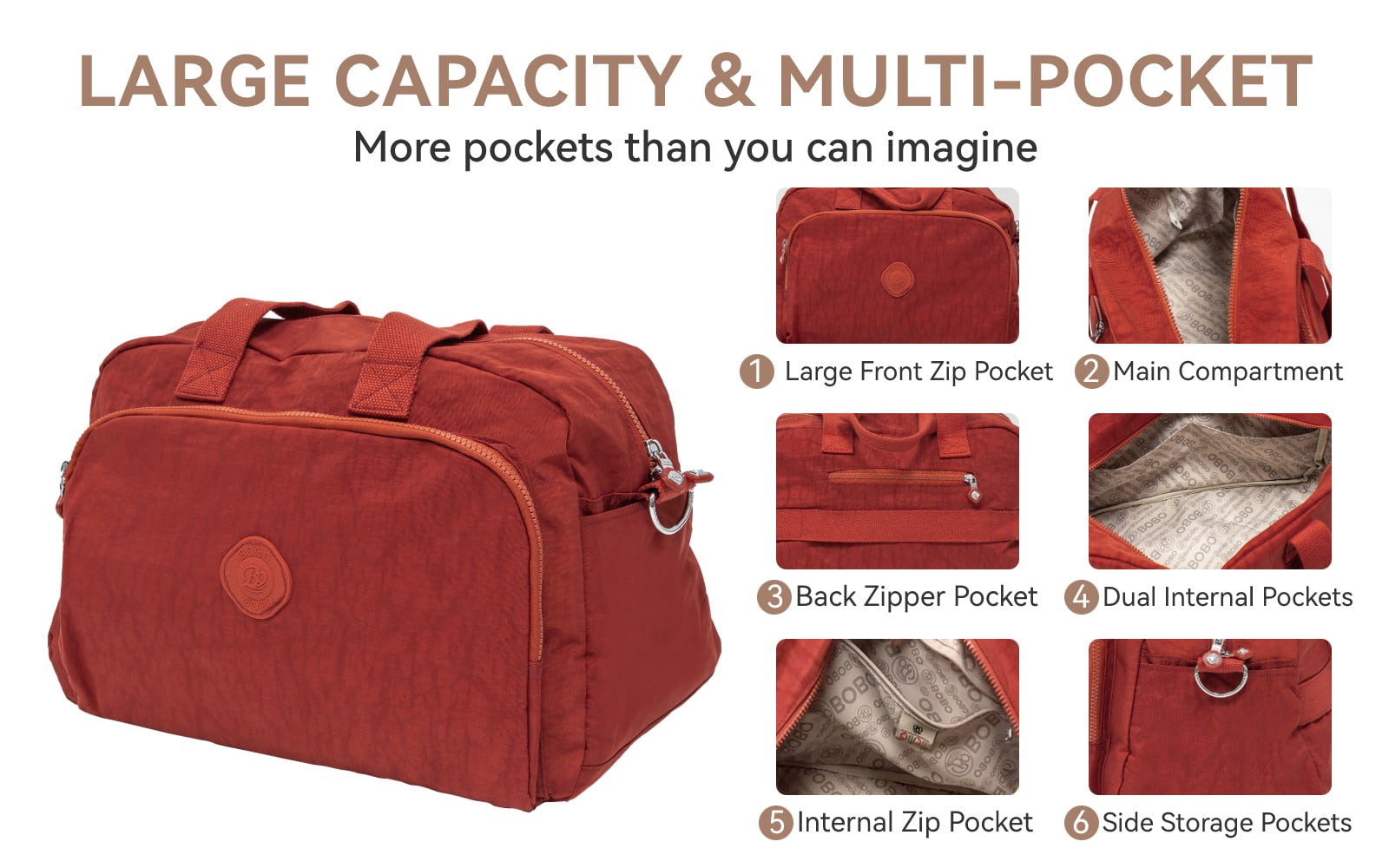 01008-Large Capacity Duffle Bag, Waterproof Fabric, Can Wear Trolley Duffel Bag, Sports And Leisure Fitness Bag（copper red）