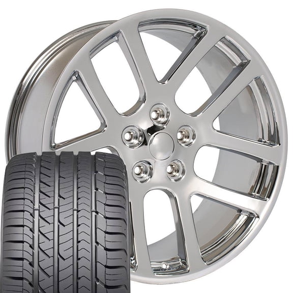 OE Wheels DG51 22 Inch Rims and Tires Fit Ram SRT Style 5x139.7 22x10 Chrome - Hollander 2223 - Eagle Sport AS 285/45-22 (Set of 4)