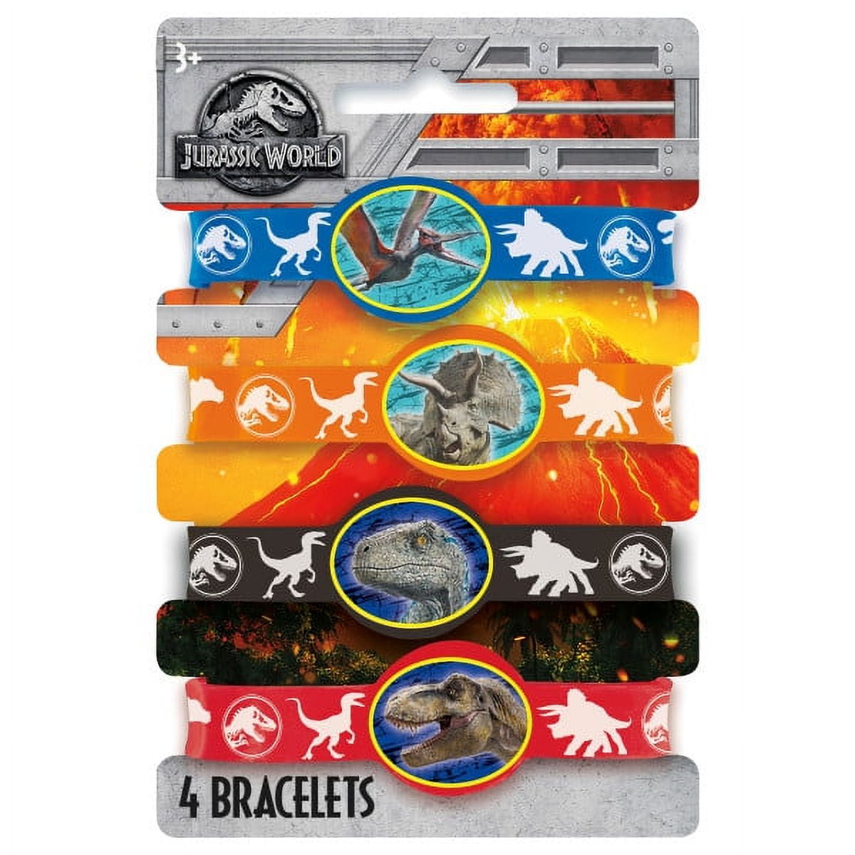 Jurassic World Birthday Party Supplies Favor Bundle Pack includes 8 Loot Bags, 8 Rubber Bracelets, 24 Tattoos, 160 Stickers, 1 Dinosaur Sticker Sheet