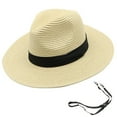thumbnail image 2 of UDIYO Women Straw Panama Hat Travel Fedora Beach Sun Hat with Chin Strap Adjustable Summer Wide Brim Straw Roll up Hat UPF 50+, 2 of 8