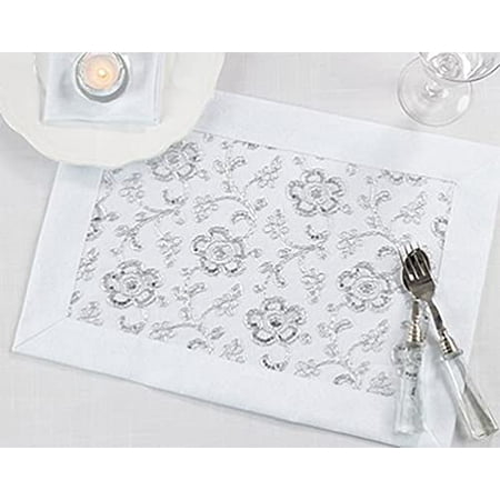 

Fennco Styles Sequin Floral Embroidered Table Runner 16 W x 90 L - White Table Cover for Home Dining Room Banquets Wedding Holiday and Special Events