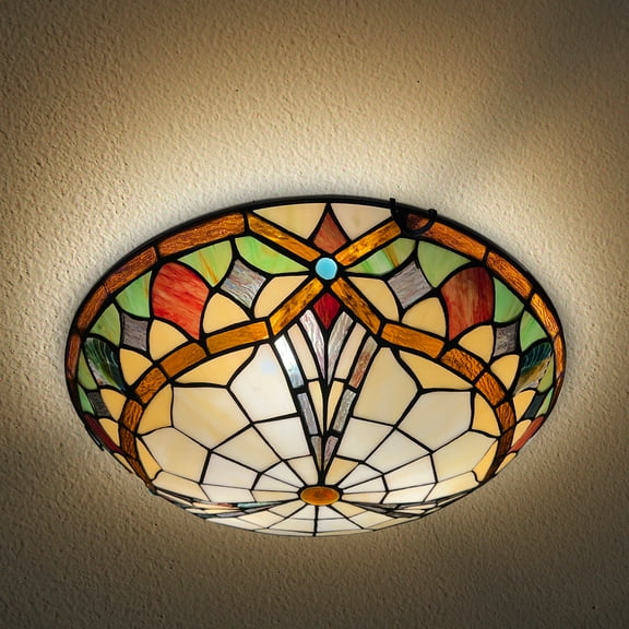 Tiffany Ceiling Lights, Stained Glass Ceiling Light 3-Lights 16 Inch Tiffany Flush Mount Ceiling Light Fixture for Bedroom Dining Living Room Entryway Foyer