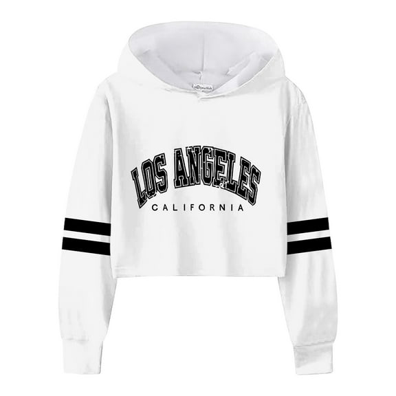 QITESHIPIN Girls Short Style Solid Color Letter Print Hoodie Long Sleeve Casual Comfortable Sweatshirt for Big Kids White,10-12 Years