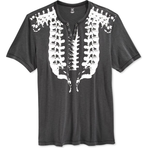 INC Playera gráfica con cuello dividido para hombre, gris, pequeña