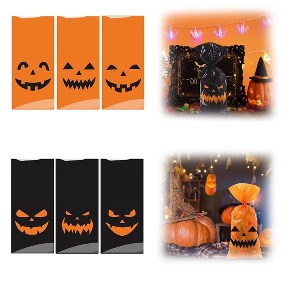 Noothes Halloween Treat Bags Bulk 50 Pack, Cookie and Popcorn Snack Bags for Trick-or-Treating, Vintage Style Goodie Bags for Party Favors Decor