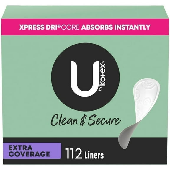 U by Kotex Clean & Secure Panty Liners, Light Absorbency, Extra Coverage, 112 Count (2 Pack)