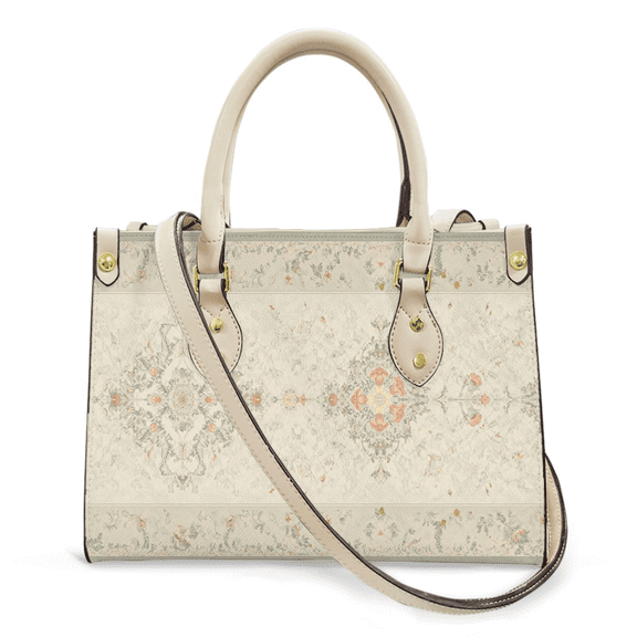 Purse Tote Bag for Women Leather Handbag, Satchel Shoulder Crossbody Top Handle Bags for Work Travel, Elegant cream floral, WHITE