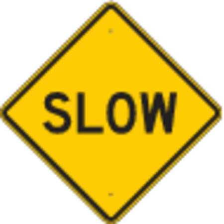 BRADY 80099 Traffic Sign, 24 x 24In, BK/YEL, Slow, Text