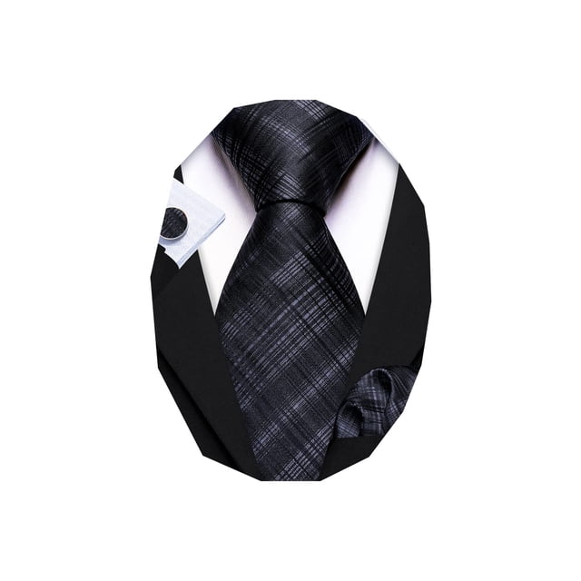 Set de corbata Barry.Wang de seda a cuadros con gemelos y pañuelo